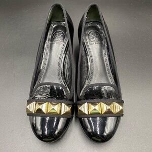 Tory Burch Asher Patent Studded Rockstud Pump Black Women's Size 6